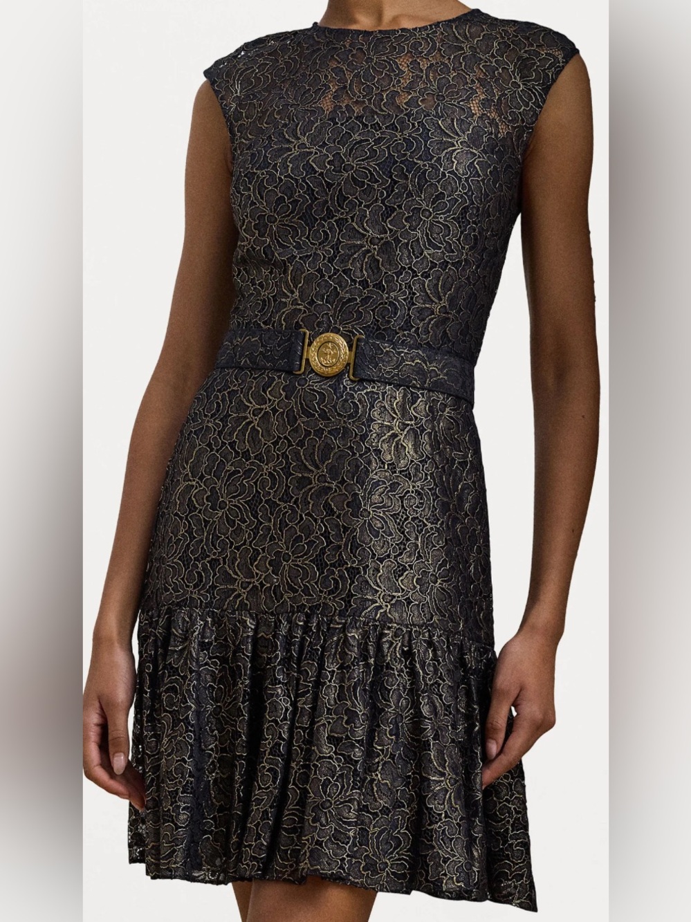 Ralph Lauren Black Belt with Gold Medallion Buckle